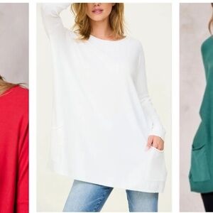 Tea n Rose Front Pocket Dolman Sweater Tunic - White